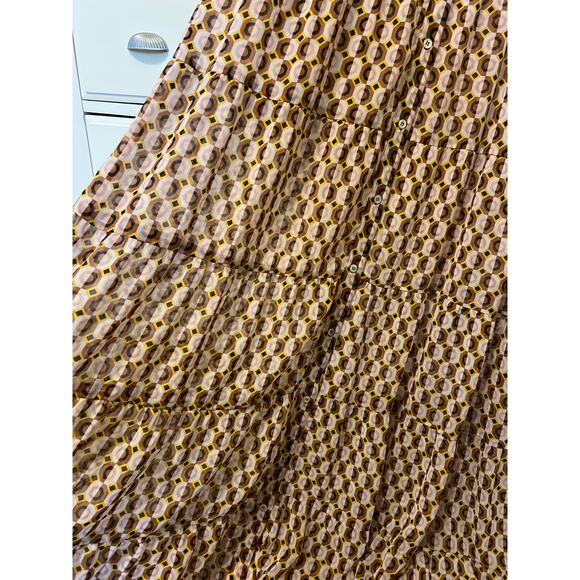 Zara Geometric Print Maxi Dress Sheer Long Sleeve Size Medium Indie Boho Twee - Picture 8 of 9